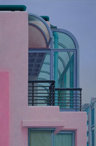 untitled (covered balcony-pink building, Seogyodong, Seoul)_180x120cm_oil on canvas_2018