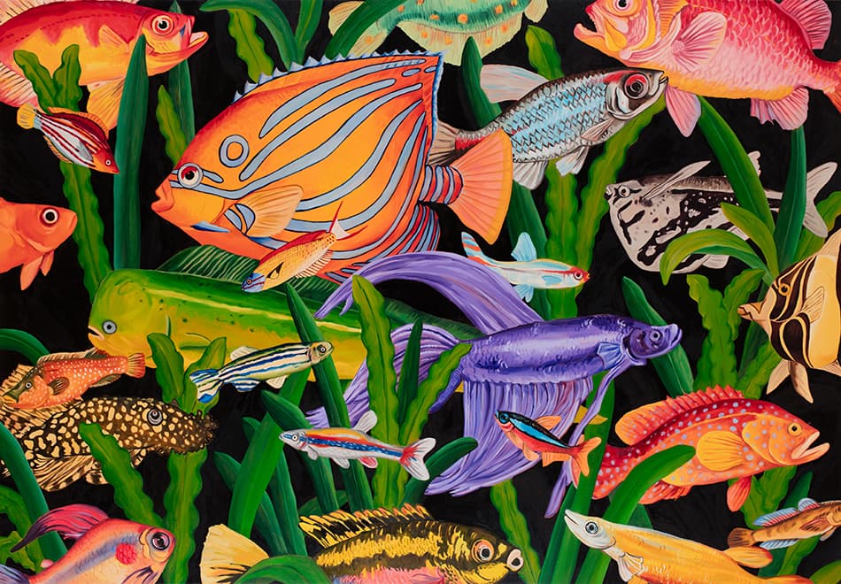 임선희, Lined Blue Ring Angelfish II, 2019, Oil on Canvas, 162x112cm