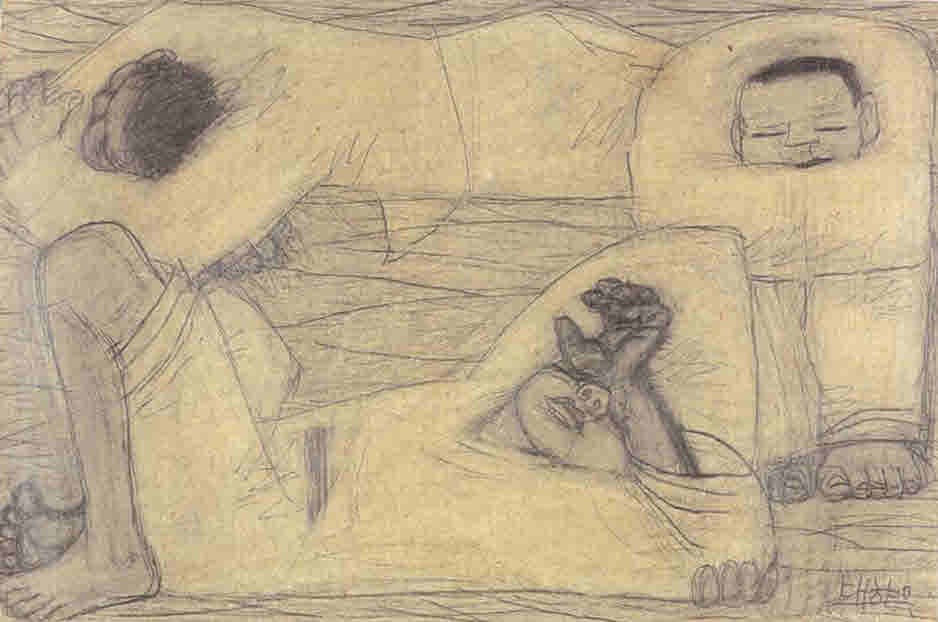 이중섭, <세사람>, 1945년경 종이에 연필, 18.2 x 28cm