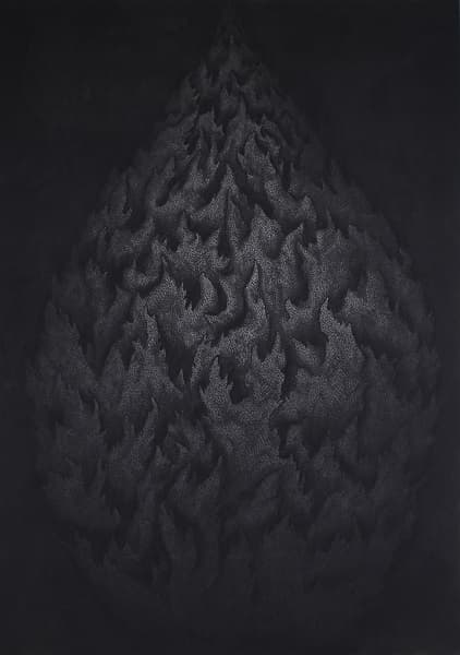 백승섭, <Burning>, 한지에 먹, 혼합재료, 180x122cm, 2018 ⓒ백승섭