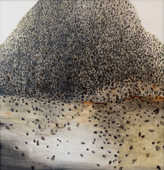 이해민선, 금이빨을 잃어버린 자가 찾아온 곳 Where the man who lost his golden tooth headed for, 130x135cm, Graphite on paper, oil color, 2018