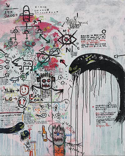 고주안_인류보완프로젝트 No.1_Paper and oil on canvas_162.2 x 130.3cm_2011