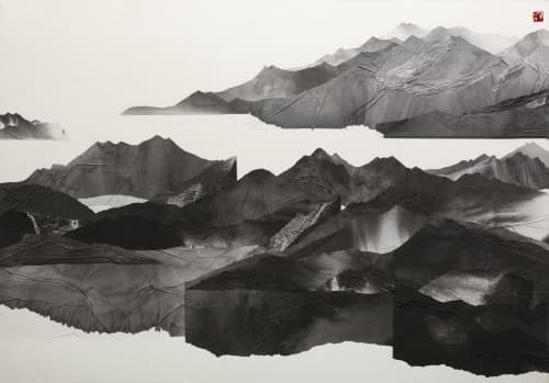 설박 <어떤풍경> 70x100cm, 화선지에 먹,콜라주, 2016
