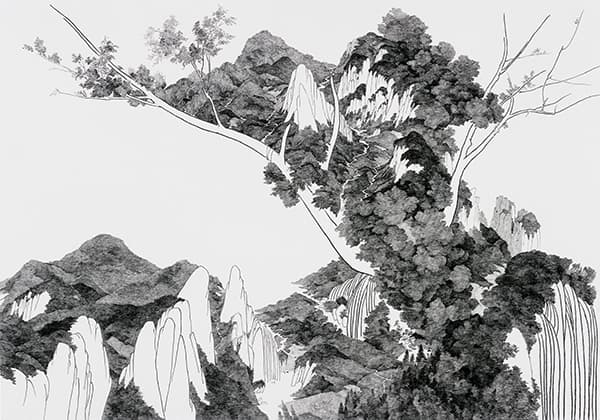 박영학, 사슴숲1703, 140x200cm, 장지, 방해말(돌가루), 목탄, 2017