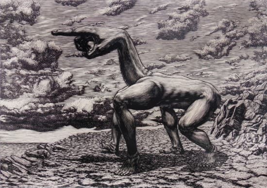 Muhlis Lugis, Mencari Target, 110cm x 150cm, woodcut, 2013