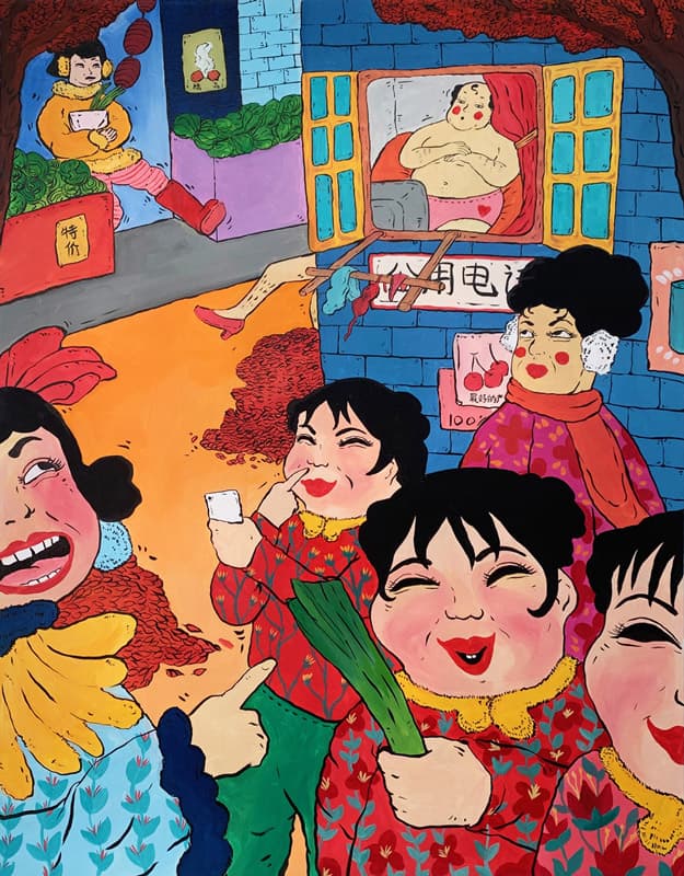 Qiurui Du, The Adventure of Dama Wang No.2, 122x91cm, Acrylic on Canvas, 2018