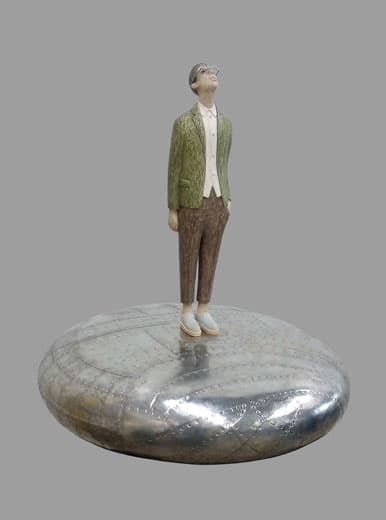Toshimatsu Kuremoto, タイムスリップの感覚 타임슬립의 감각 , Wood Tinplate Modeling paste, 380x350x350mm , 2018