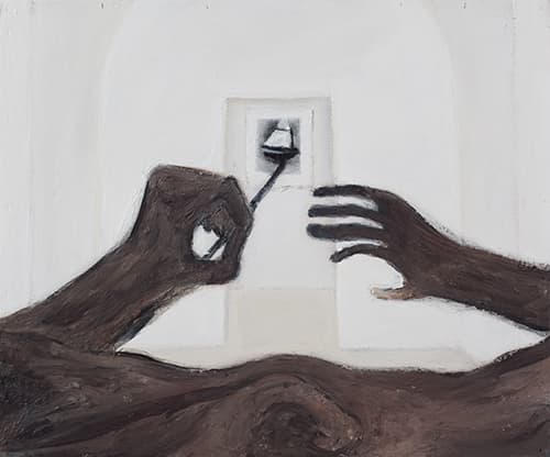 손경희, 손의 계획, 46x38cm, 판넬 위 혼합재료, 2018