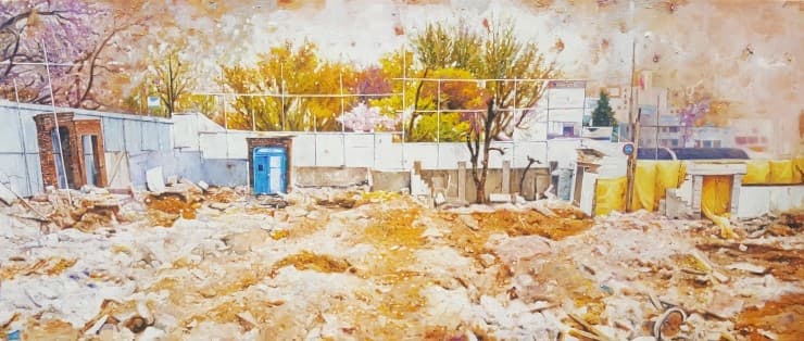 Breathing on the line- 남가좌동 77x 33cm oil on canvas 2016