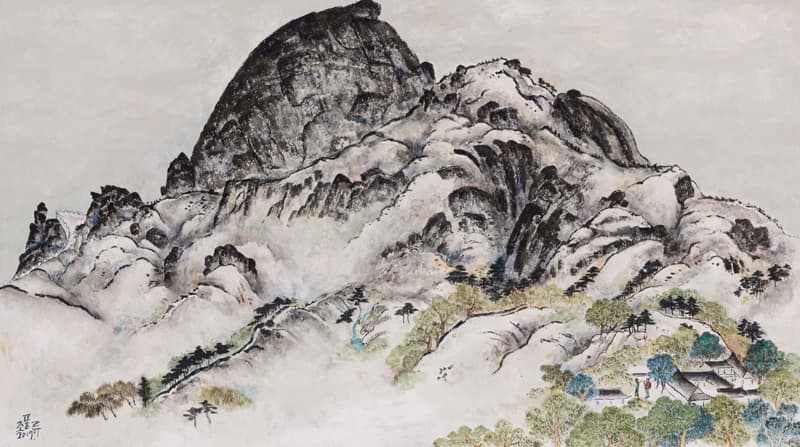 조풍류, 인왕산도_캔버스천에 먹 호분 분채 석채_90x160cm_2017