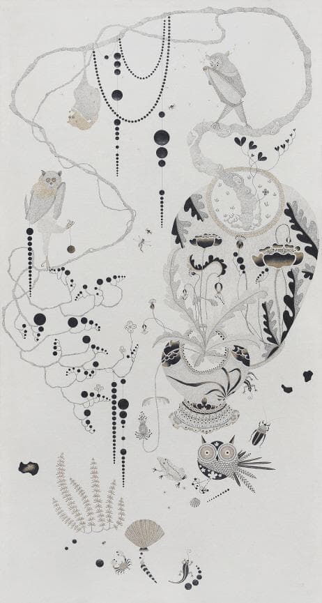 Youngseok Cha. Confidential Custom_14, 2014. Pencil and gold colour pen on Korean mulberry paper, 142 x 75 cm