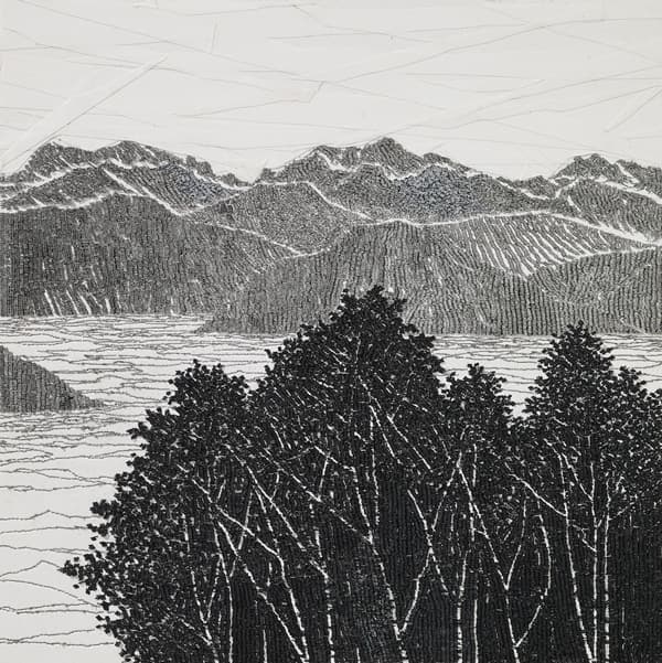 한기창_일필사의도-상처 난 풍경_니켈 스테이플. 캔버스, 목판_83x83cm_2017