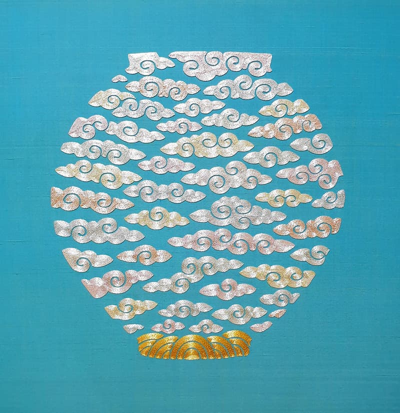 김미경, 운심월성, 명주(silk)원단에 은사, 50x50cm_2019