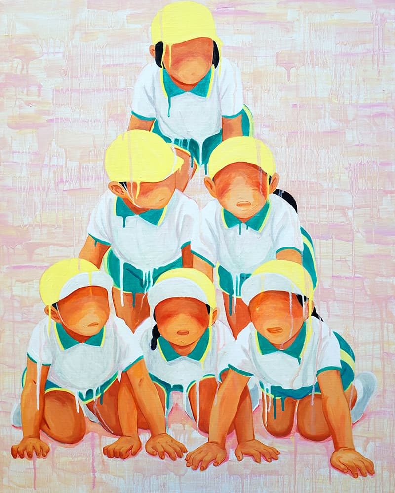최세진, 꾸미기체조(피라미드)_90.9X72.7cm_oil on canvas_2018