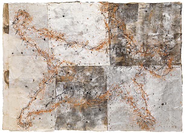 박문종_대방들에서_150x210cm_종이_먹_흙_2016
