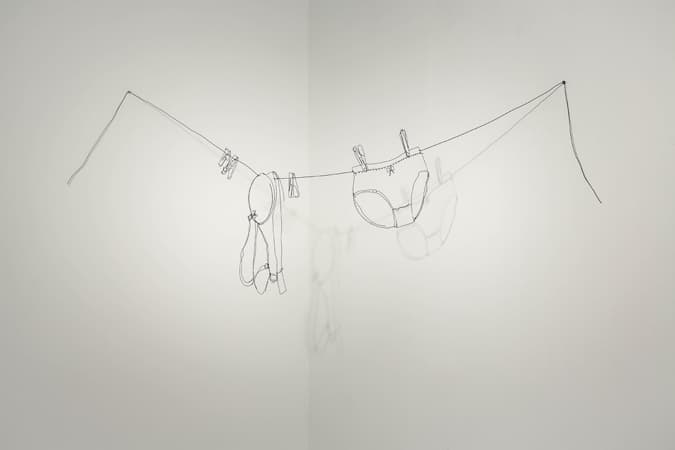 널어둔 속옷, 가변설치, wire drawing, 2015