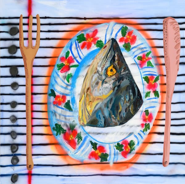장유희, Fish head, 2018, Oil on acrylic on canvas, 152.5×152.5cm