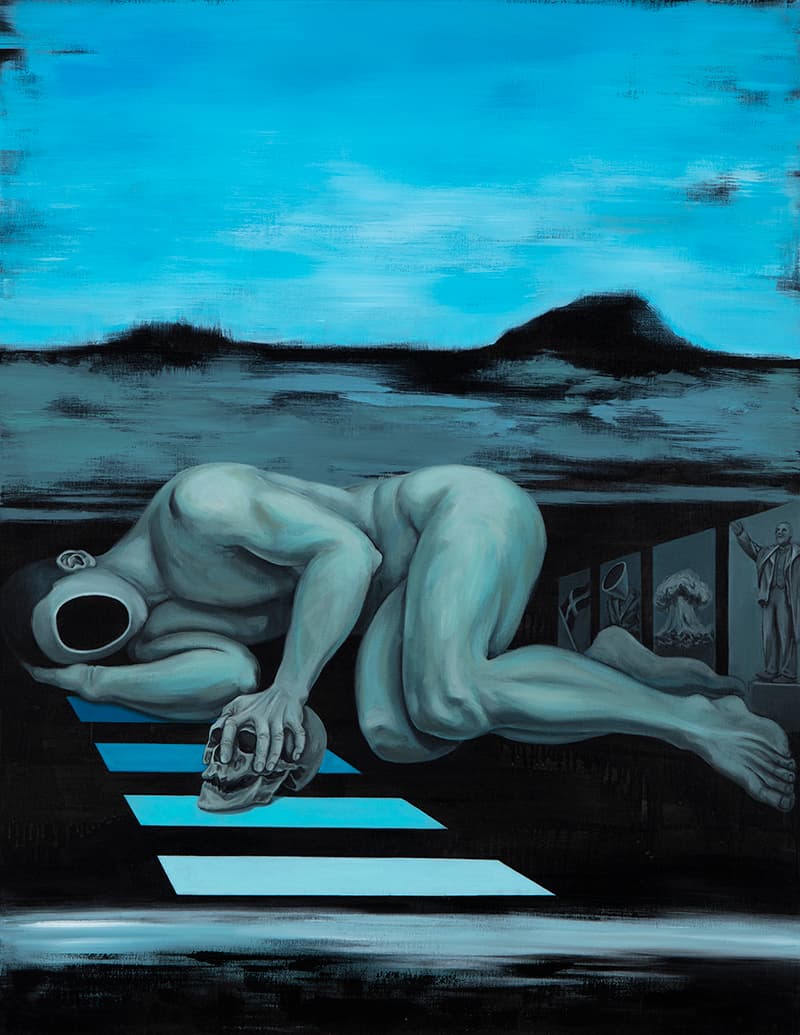 강래오, 인간, 어둠 속으로의 후퇴_캔버스에 아크릴_116.8×91cm_2018