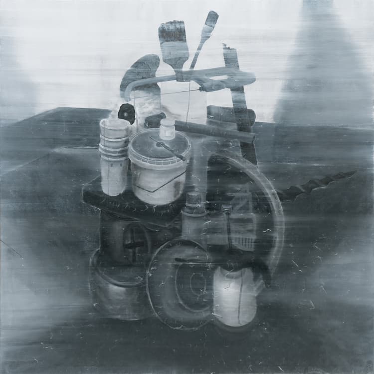 정덕현, 밥무덤, 2016, 종이에 먹, 호분, 겔 미디엄, 130x130cm