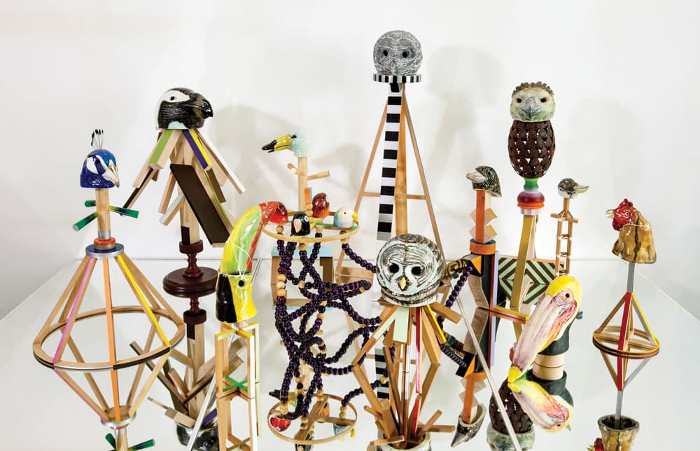 Overlapped Sensibility; Birds(Installation view)_Ceramic, white cement, acrylic on wood_2014