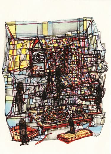 5. 기다리는 시간 , 종이에 혼합재료 , 20cm✕27cm , 2016