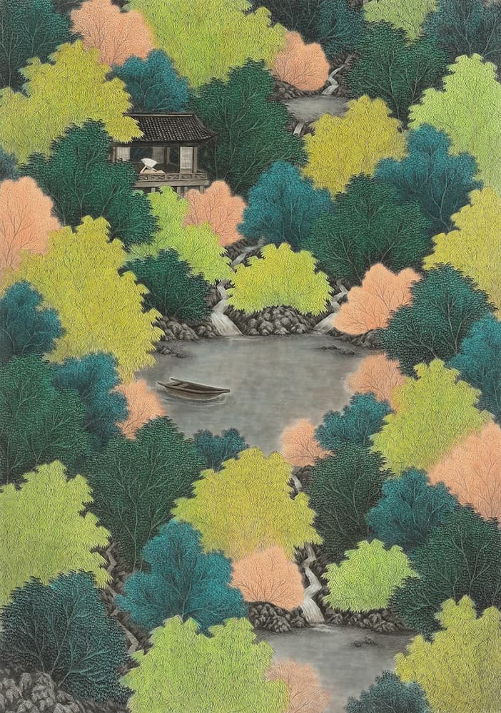 사유의 숲_144x205cm_장지에 먹과 채색_2021
