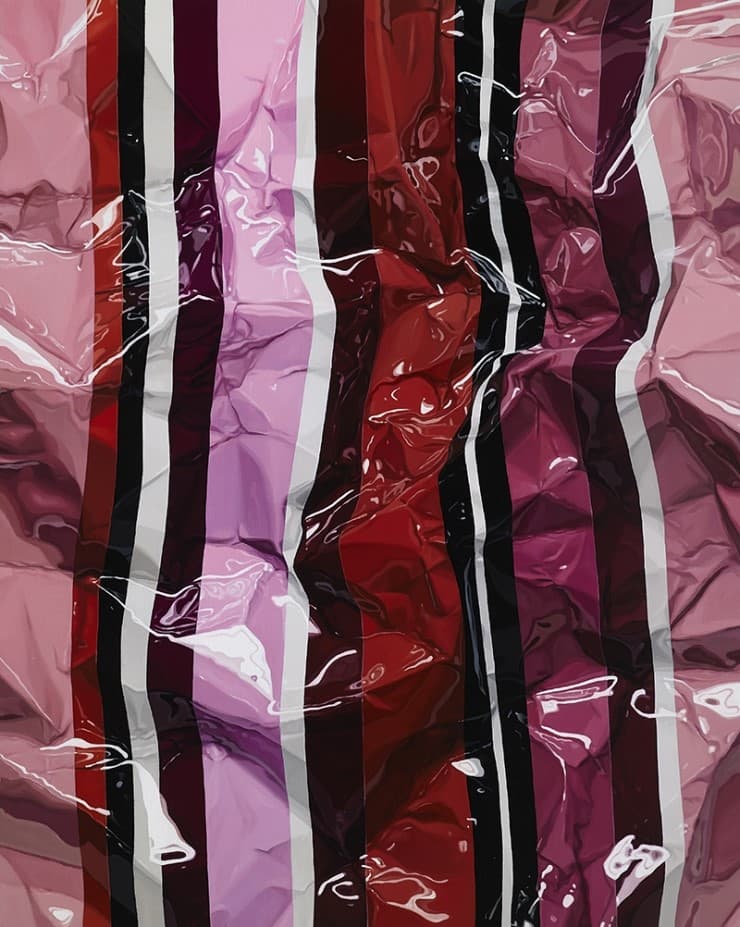 서웅주, Crumpled various stripe(red), 90.9x72cm, 2017