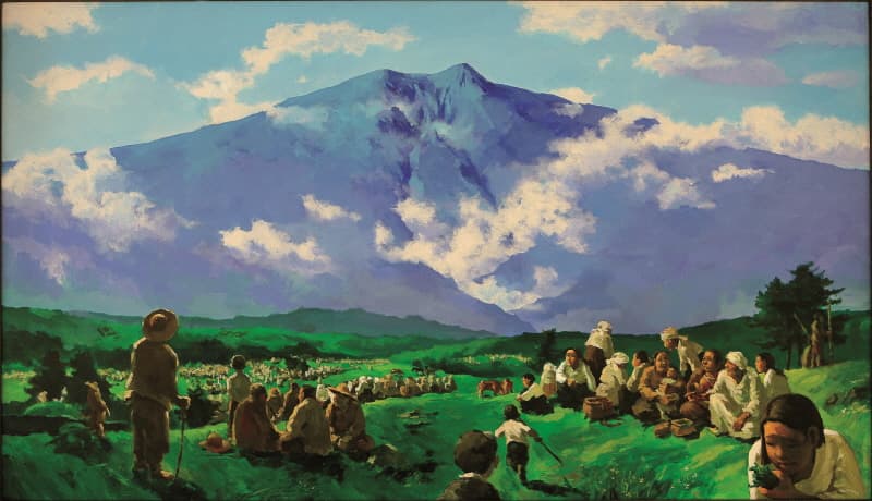 한라산 자락 사람들, 1992, 캔버스에 아크릴릭, 112x193.7cm