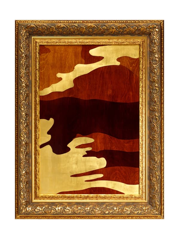 김홍식, “Camo” series_”Alexander the Great”, Gold and Japanese lacquer on stainless steel plate, 775 x 1040 mm