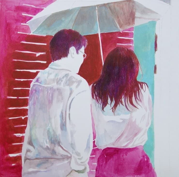 최재령, 8월의 잔상들, 수채화지에 아크릴과 색연필, 30x30 cm, 2017