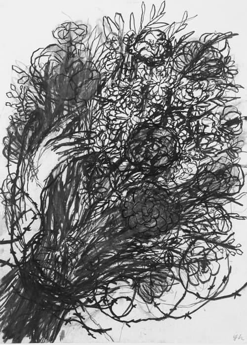 허윤희, 헌화1, 64 x 46 cm, charcoal on paper, 2015
