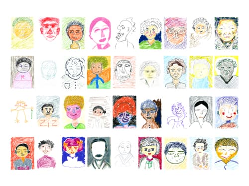 이예은, 할머니의 사진, 2019, 36개의 오일 파스텔 드로잉, 각각 12.7x17.8 cm