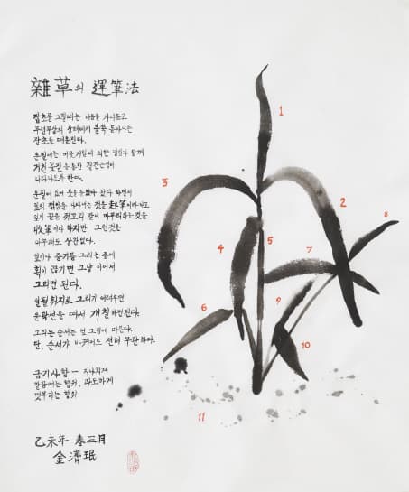 김제민-잡초의 운필법, 종이에 먹, 채색, 89.5x75cm,2015