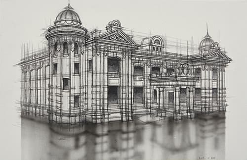 기념비-한국은행 2, 캔버스천에 수묵, 45x70cm, 2017