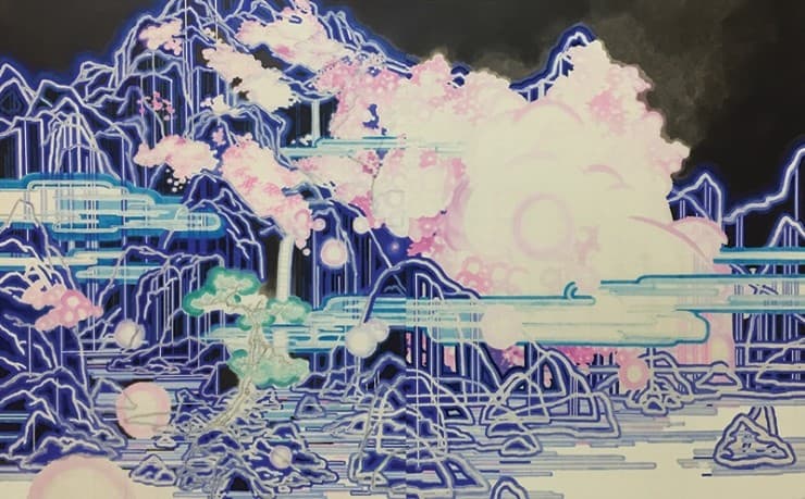 최가영, 소나무가 있는 밤, 한지에 수묵채색, 162x260cm, 2017