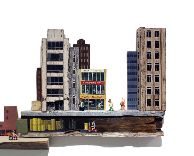 나인주, HK-city_ Acrylic paint on wood_63x46.5x5.4cm _2013