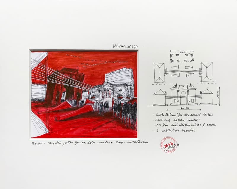 Red Light Architecture by Ico Migliore  – 40x50 cm, black pen, red marker and white acrylic on paper