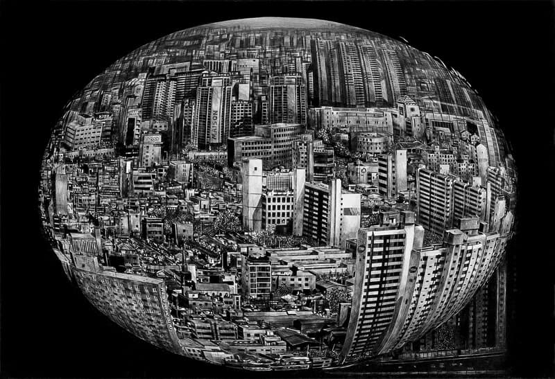 윤세희, 물방울의 정렬, 2006, 드라이포인트, 60x60cm, AP, 작가 소장