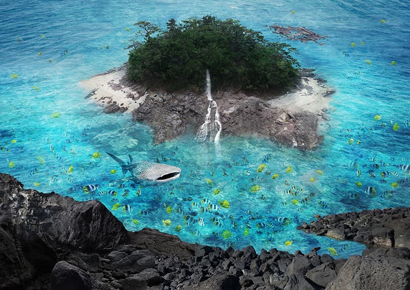 최소담, <폭포 섬에 사는 고래 A whale living in a waterfall island>, 2019, 디지털 프린트, 84.11x59.4cm