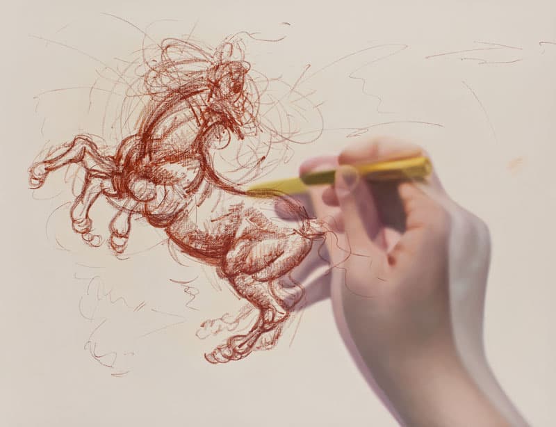 최영, 두 눈으로 본 그림-말 드로잉, 228 x175cm, Oil & oil stick on canvas, 2014