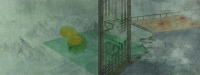 이은실, 중립적 공간, 2008, 장지에 수묵채색, 170ⅹ450cm