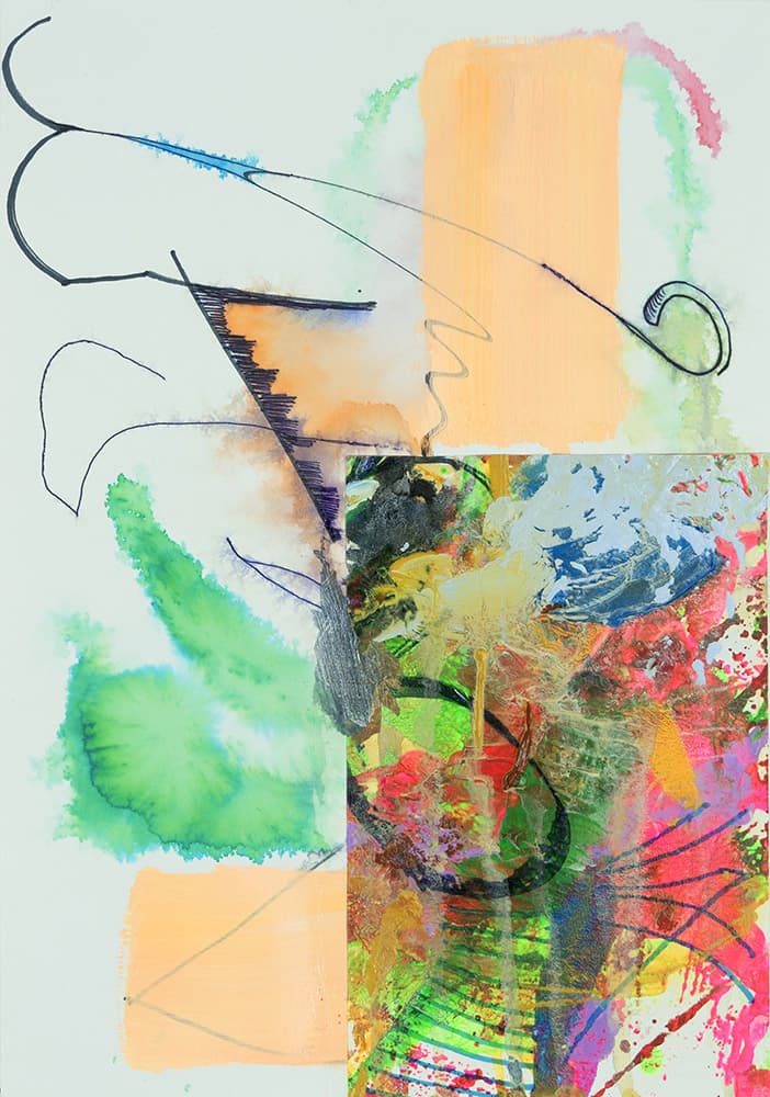 이동근 각막과 시선 사이 2023  종이 위에 아크릴물감, 수성건식재료, 볼펜, 마커  30x21.3cm