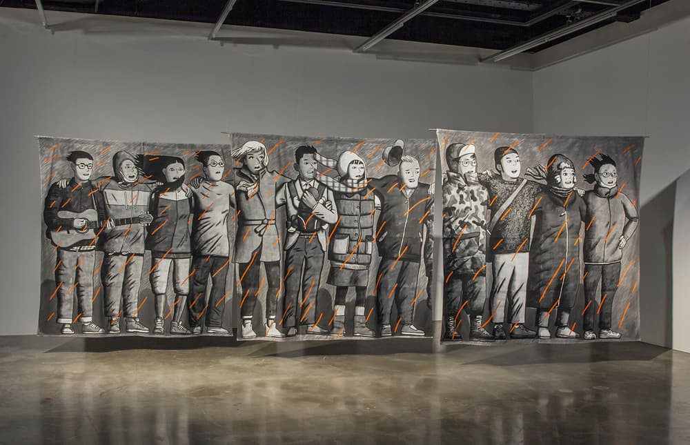이우성 Woosung LEE <내일이 아닌, 오늘을 위한 노래 A song for today, not tomorrow> 210×210cm (3 pieces) 천 위에 검은 젯소 2017 *사진: 조준용