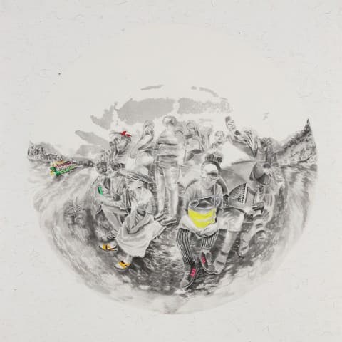 Huang Wan ling_Dragon Boat Competition at the Peach Blossom Pond_42x42cm_ink.glue, paper, acrylic_2017
