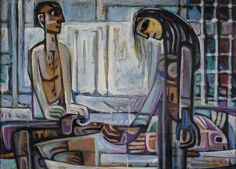 사미르 라피, 수태고지  II, 1977, 캔서비스에 유채, 64x91cm, 나팀 엘리아스 소장
