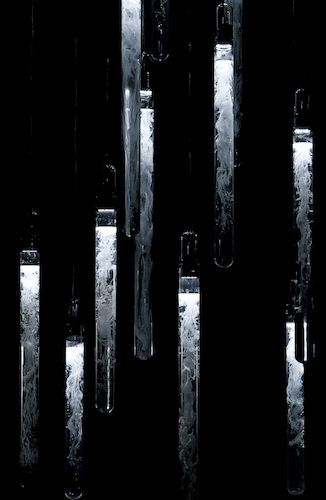 Whiteout, 2014-2017 hydrogel, acid and alkali mixture, glass, polyvinyl acetal, dimensions variable