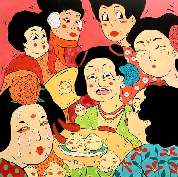 Qiurui Du, The Adventure of Dama Wang No.4, 91x91cm, Acrylic on Canvas, 2019