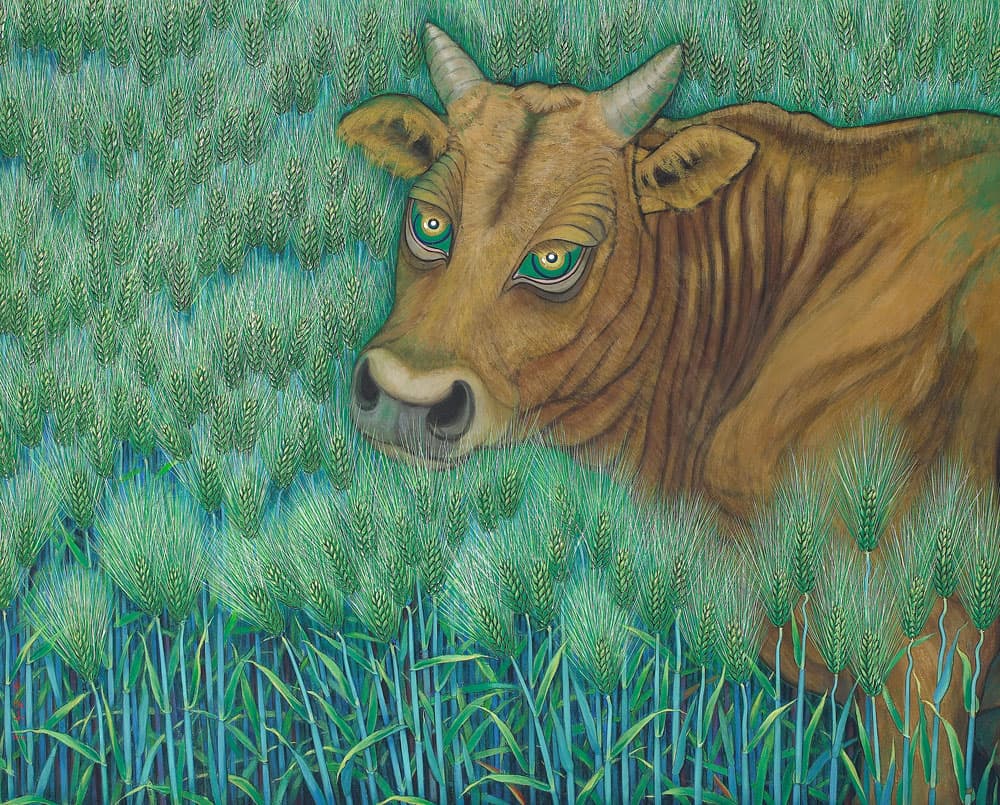 이숙자_푸른 보리밭-황소_2010_130.3x162.2cm_종이에 수묵채색