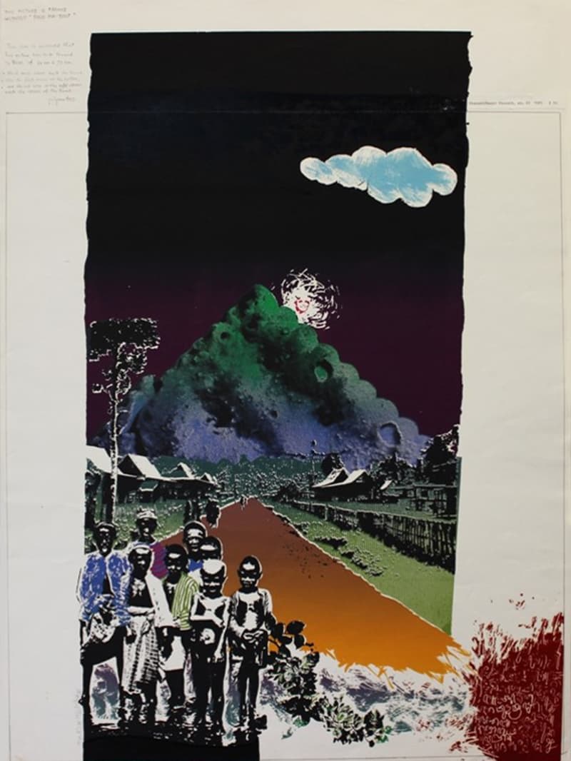 S. Priyanto, Biscuit Mountain, 1975 color lithograph, 78*40cm, Courtesy of Koroska galerija likovnih umetnosti, Slovenj Gradec