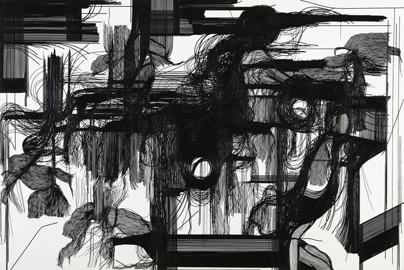 전윤정_Black Hair Rapunzel_캔버스에 검은색 라인 테이프_130.3×193.9cm_2019 (renewal for AR)